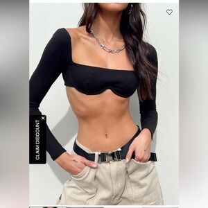 Princess Polly Becca Long Sleeve Crop Top Black